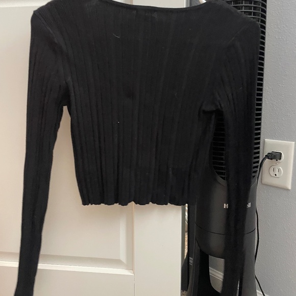 Small Black Ribbed Garage Button Up Sweater - Picture 3 of 3